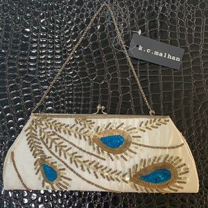 KC Malhan Vintage Ivory Peacock Sequins Purse